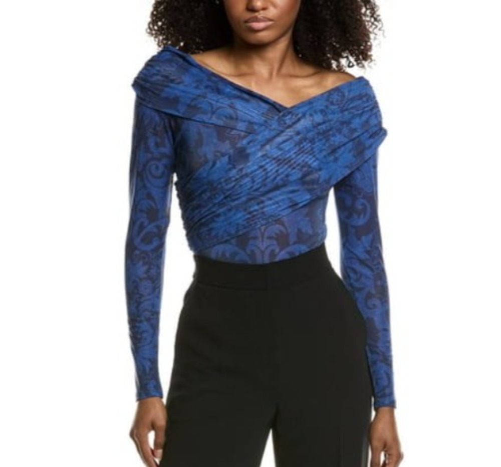 Avec Les Filles Womens Printed Blouson Bodysuit Blue Size M 1817